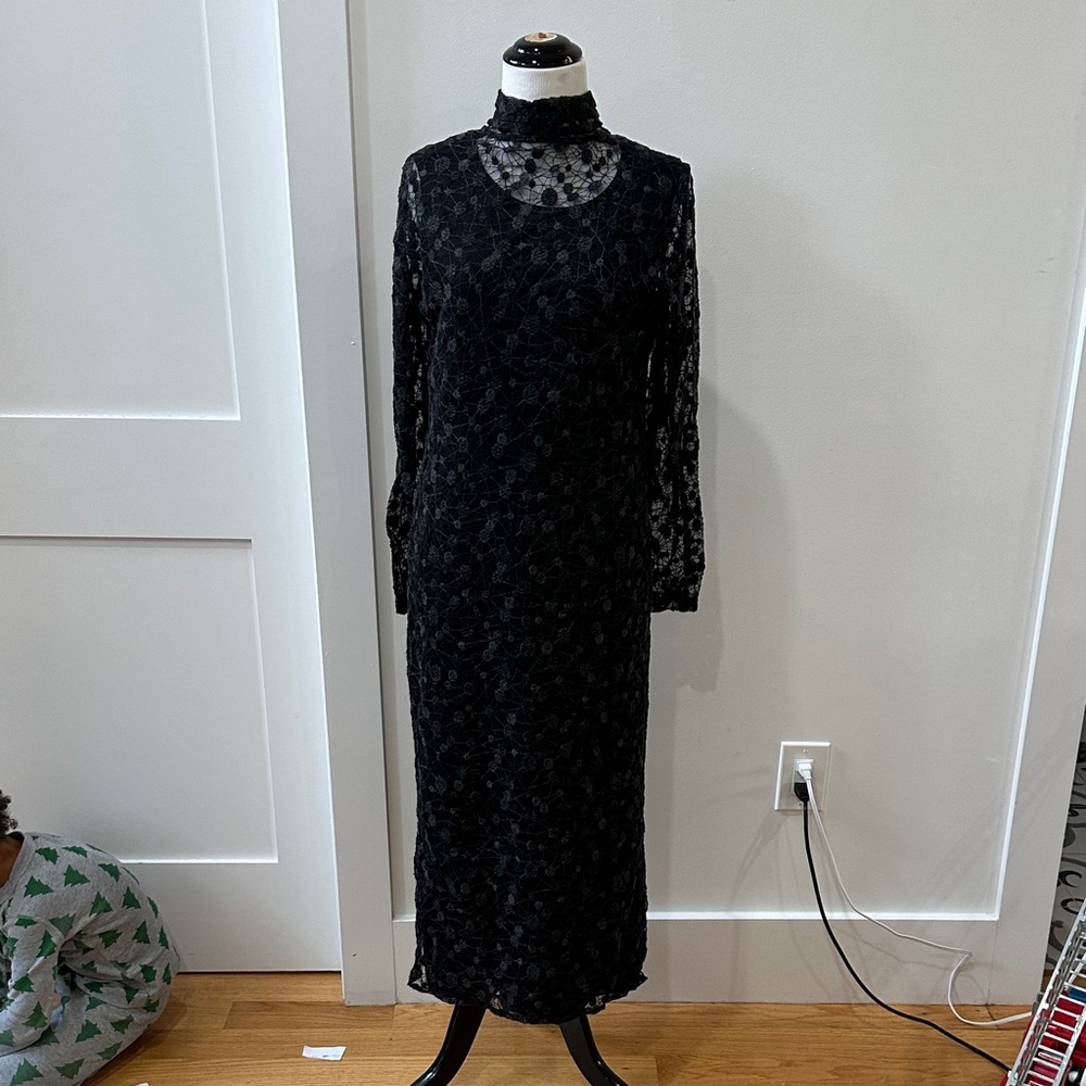 Vintage Japanese Elegant Black Lace Dress with Black Sleeveless Dress | Size S